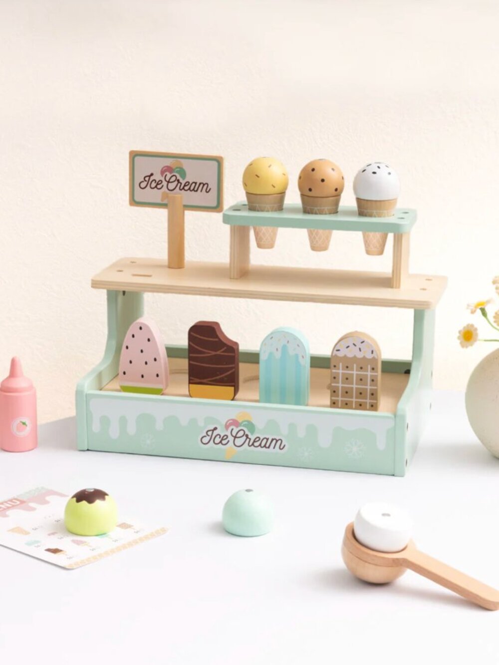 Montessori Wooden Ice Cream Shop Pretend Play Toy Set New - Picture 3 of 13